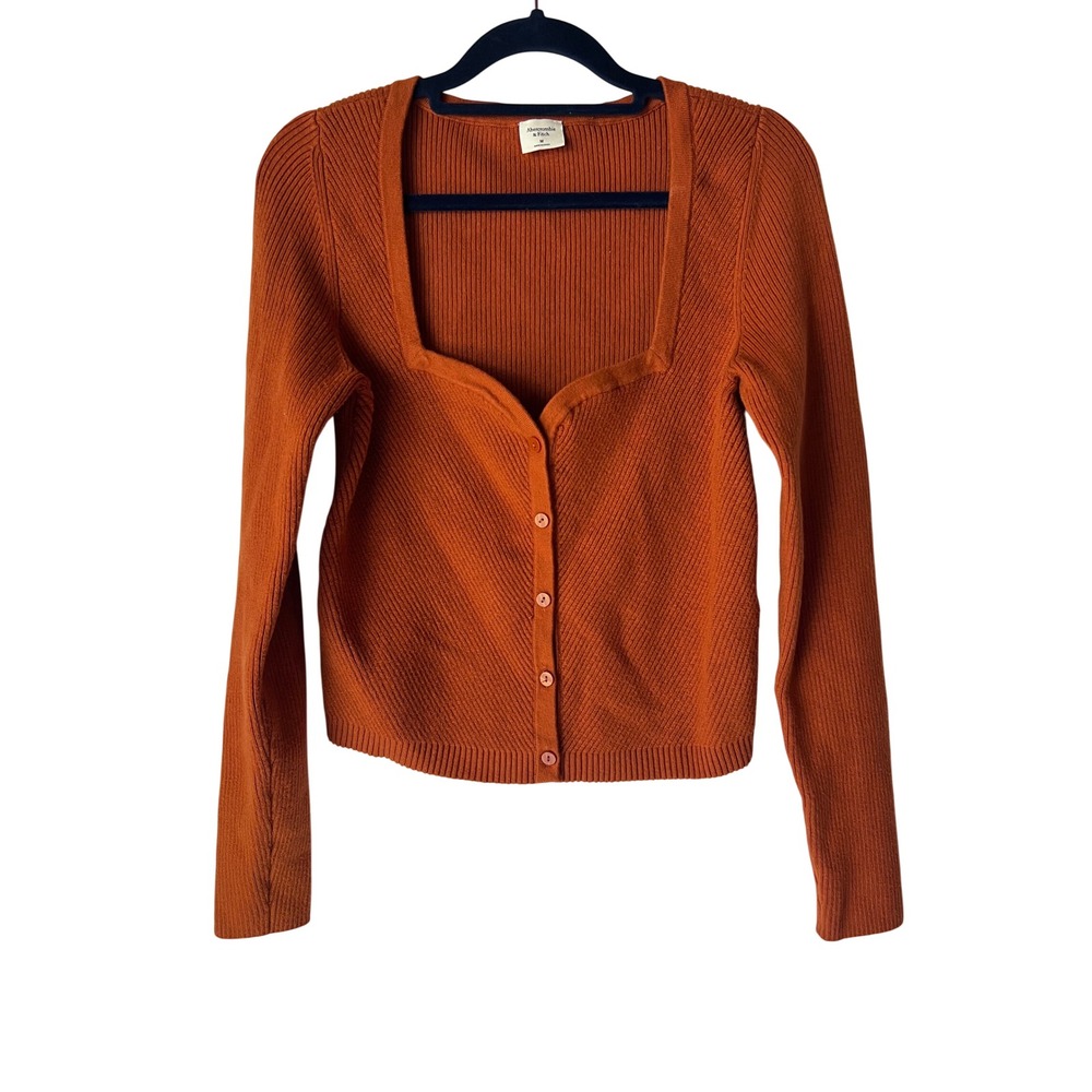Abercrombie & Fitch Burnt Orange Ribbed Square Neck Button Front Cardigan M